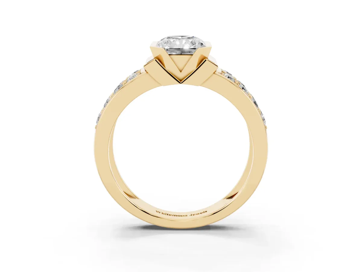 Radiant Cut Brilliant Diamond Channel Set Wide Band Ring with Bezel Setting Yellow gold