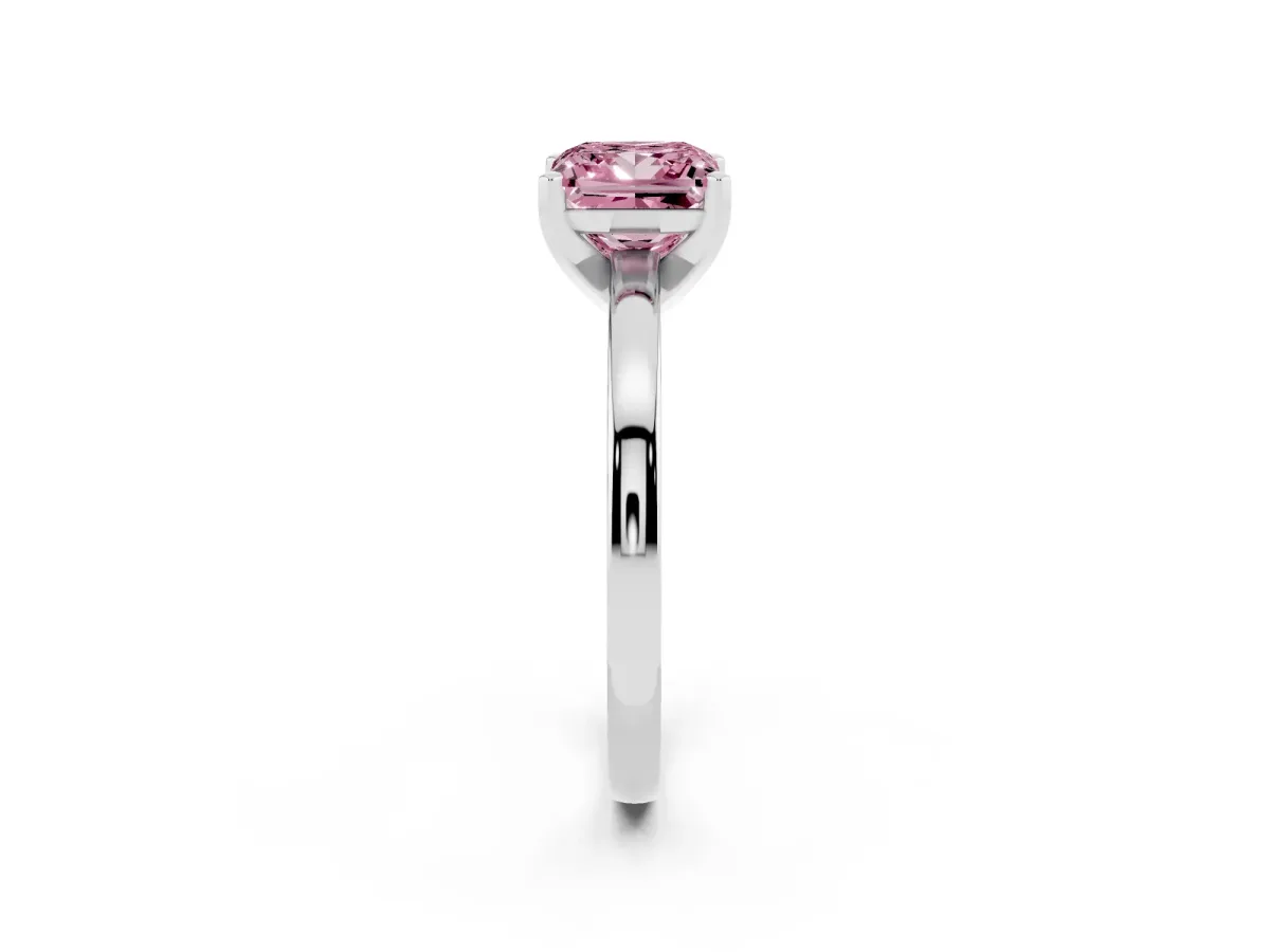 Fancy Pink Princess Cut Solitaire Diamond Engagement Ring with Four-Prong Setting on a Classic Band Silver