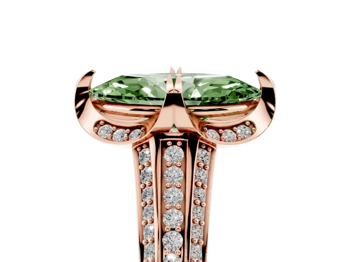 Fancy Green Marquise Cut Solitaire Pave Split Shank Ring with Four-Prong Setting Rose gold