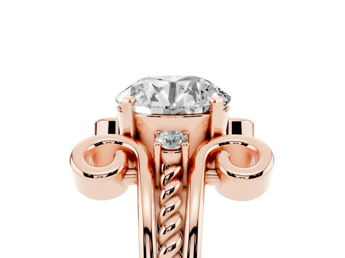 Round Cut Solitaire Twisted Band Scroll Prong Ring Rose gold