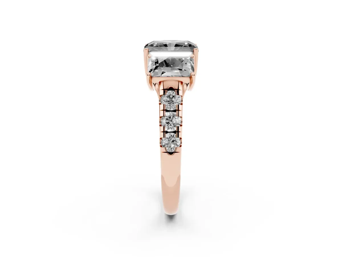 Fancy Black Three-Stone Radiant Cut Diamond Pavé Band with Prong Setting Rose gold