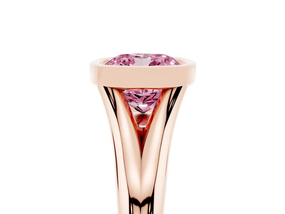 Fancy Pink Bezel Set Cushion Cut Solitaire Diamond Ring with Smooth Band Rose gold
