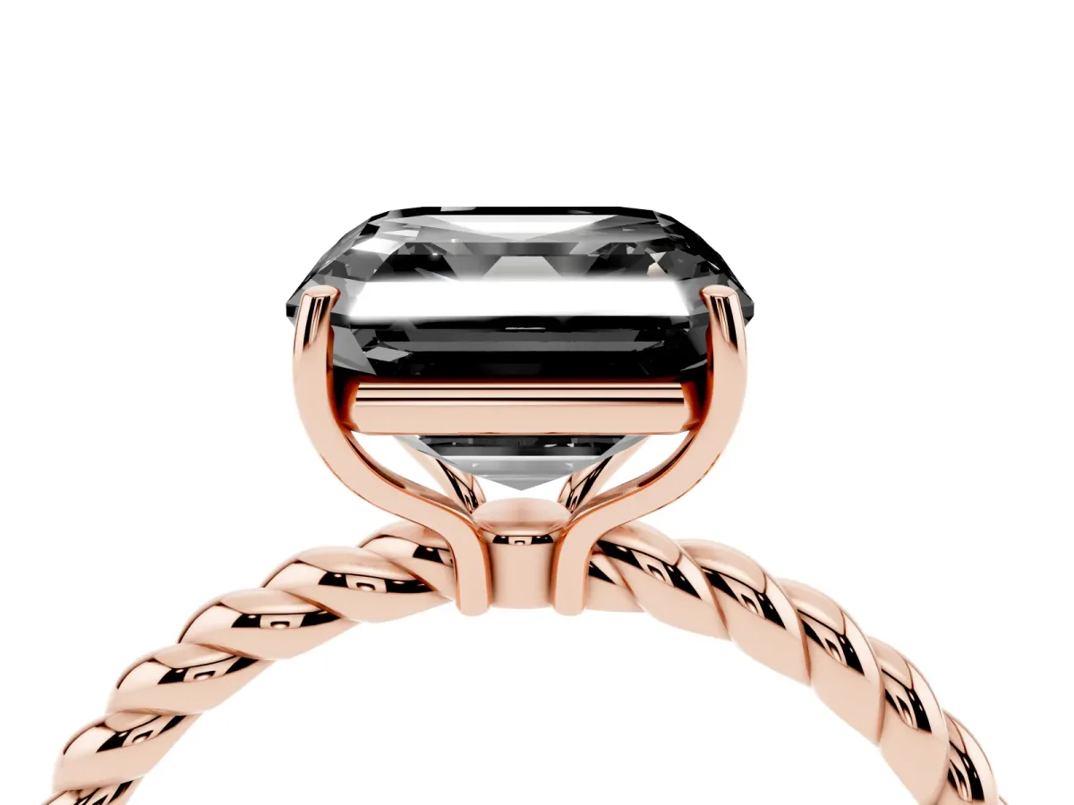 Fancy Black Asscher Cut Solitaire Twisted Band 4-Prong Ring Rose gold