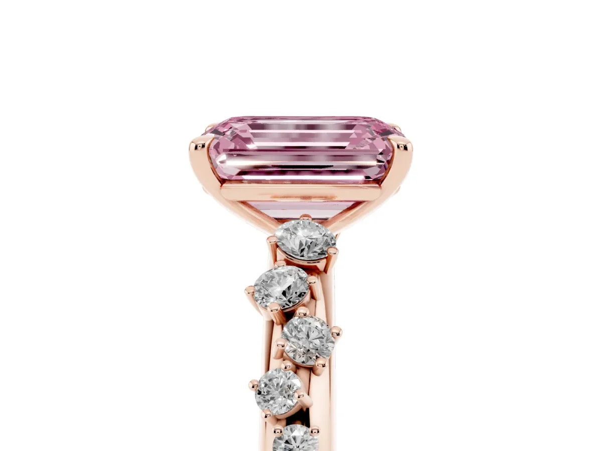 Fancy Pink Emerald Cut Diamond Cluster Prong-Set Solitaire Ring Rose gold