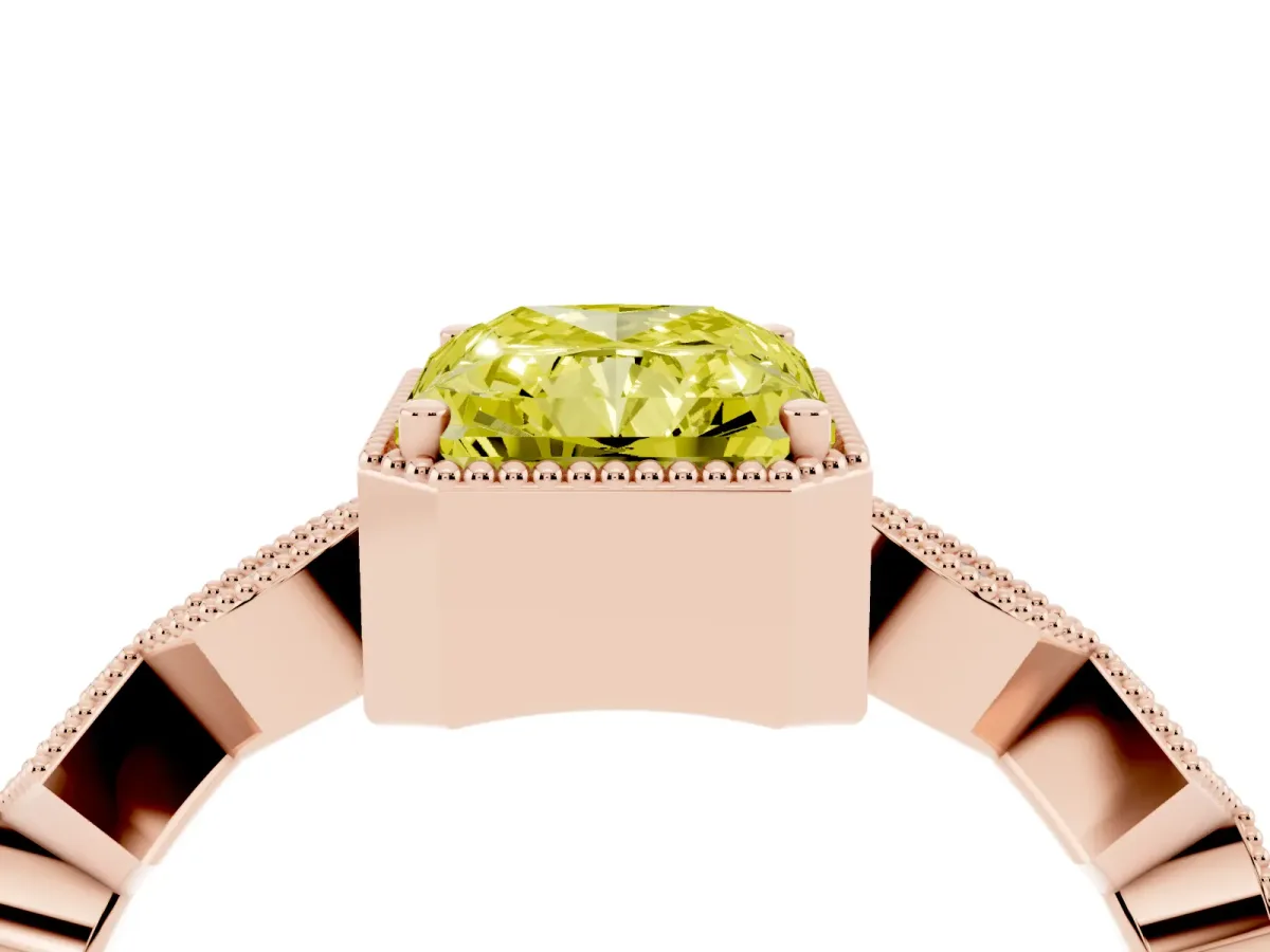 Fancy Yellow Radiant Cut Milgrain Marquise Diamond Twist Band Ring Rose gold