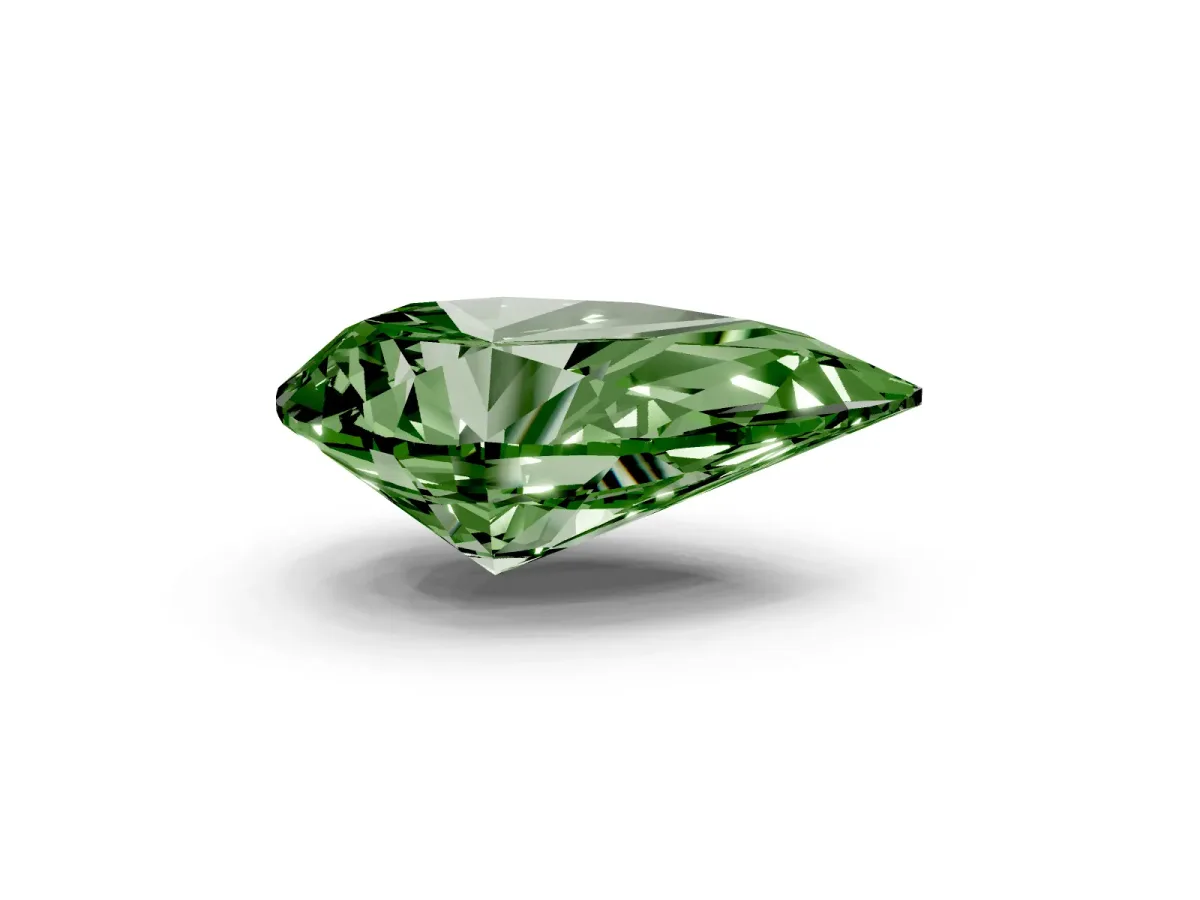Fancy Green Pear Cut Diamond Ring with Marquise Side Stones and Prong Setting Yellow gold