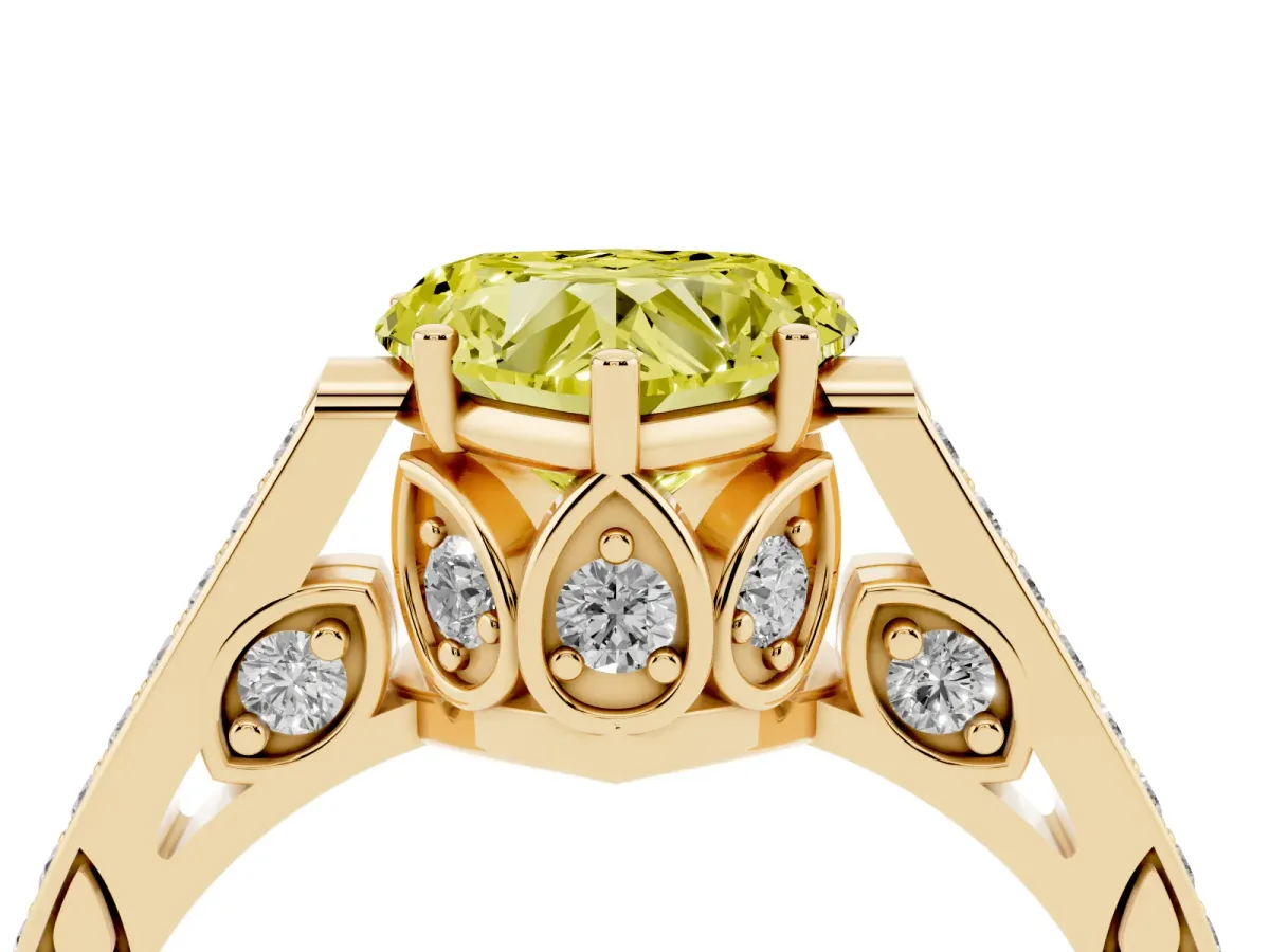 Fancy Yellow Heart Cut Cut Cathedral Pave Diamond Engagement Ring with Six-Prong Setting Yellow gold