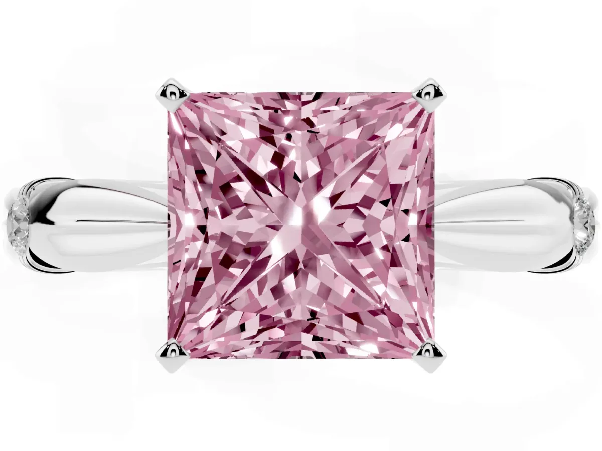 Fancy Pink Princess Cut Solitaire Diamond Twisted Band with Four-Prong Setting Silver