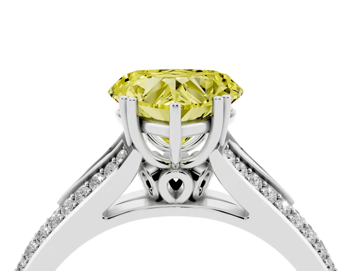 Fancy Yellow Heart Cut Diamond Split Shank Engagement Ring with Pavé Band Platinum