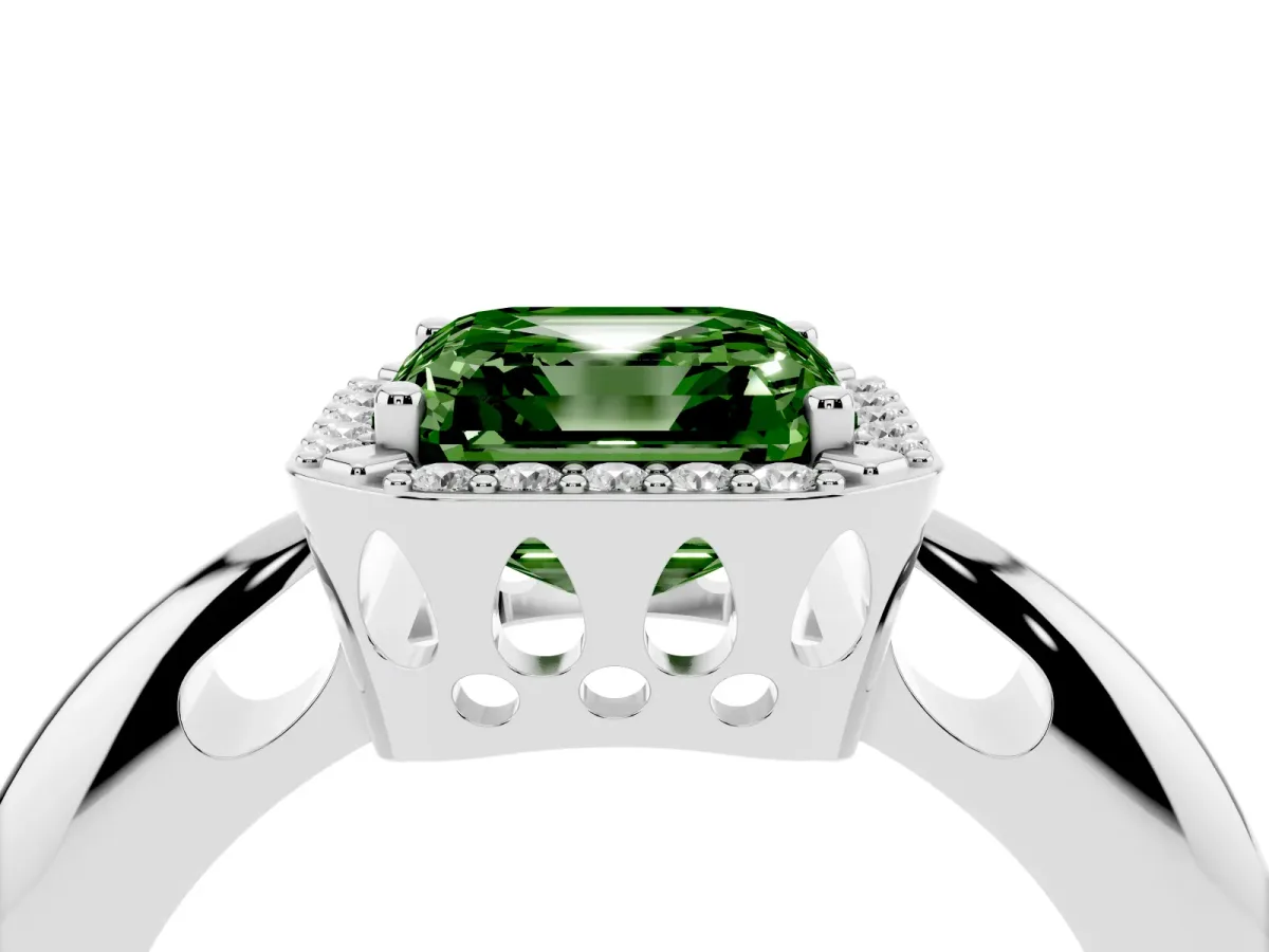 Fancy Green Asscher Cut Cut Diamond Halo Engagement Ring with Split Shank and Four-Prong Setting Silver