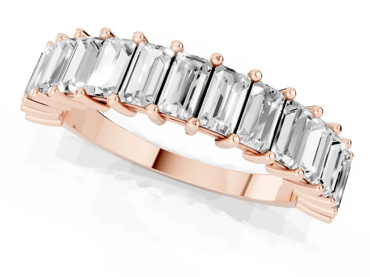 Baguette Cut Half Eternity Band with Shared Prong Setting Rose gold