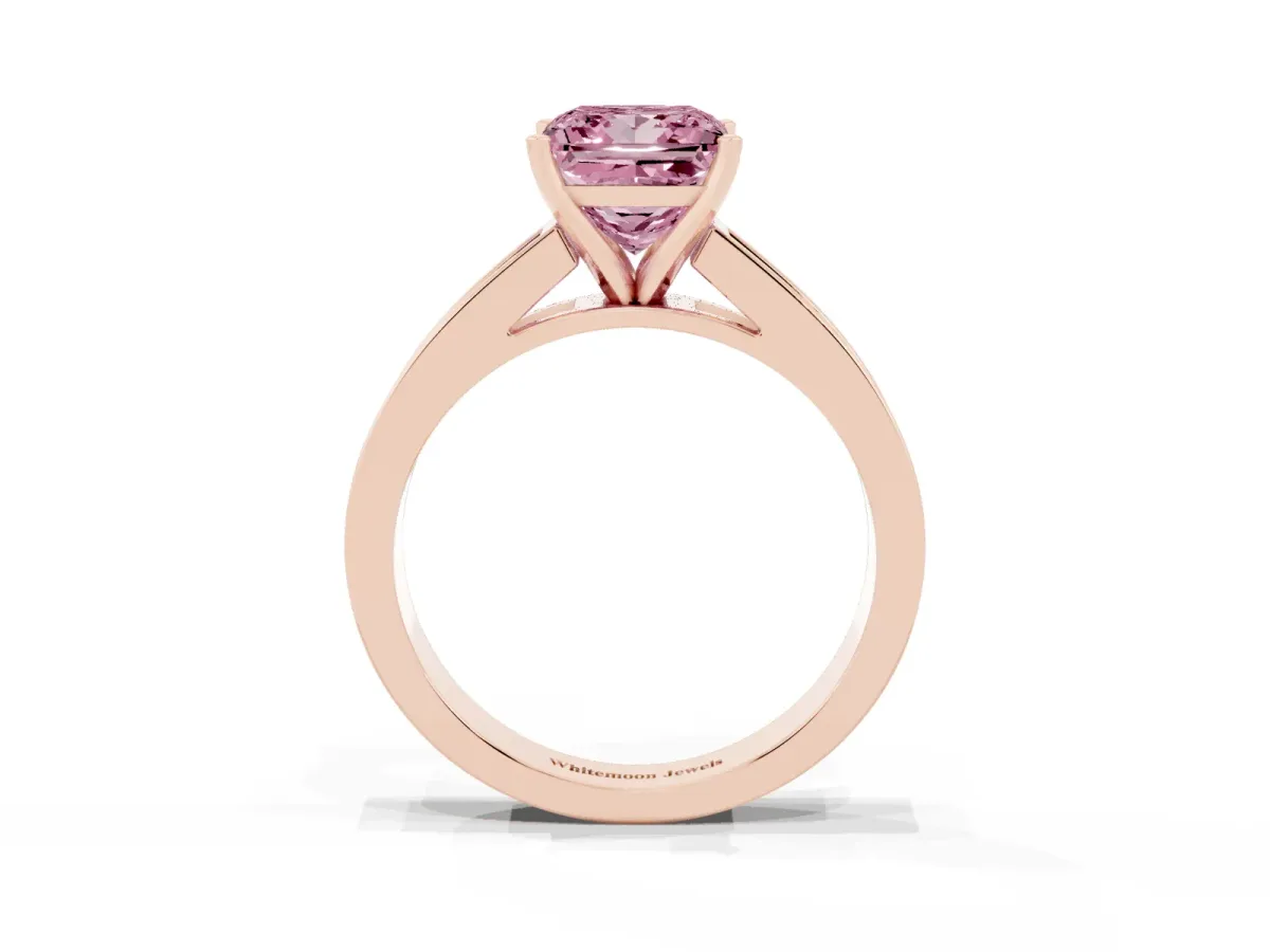 Fancy Pink Princess Cut Solitaire Diamond Ring with Channel-Set Band and Four-Prong Setting Rose gold