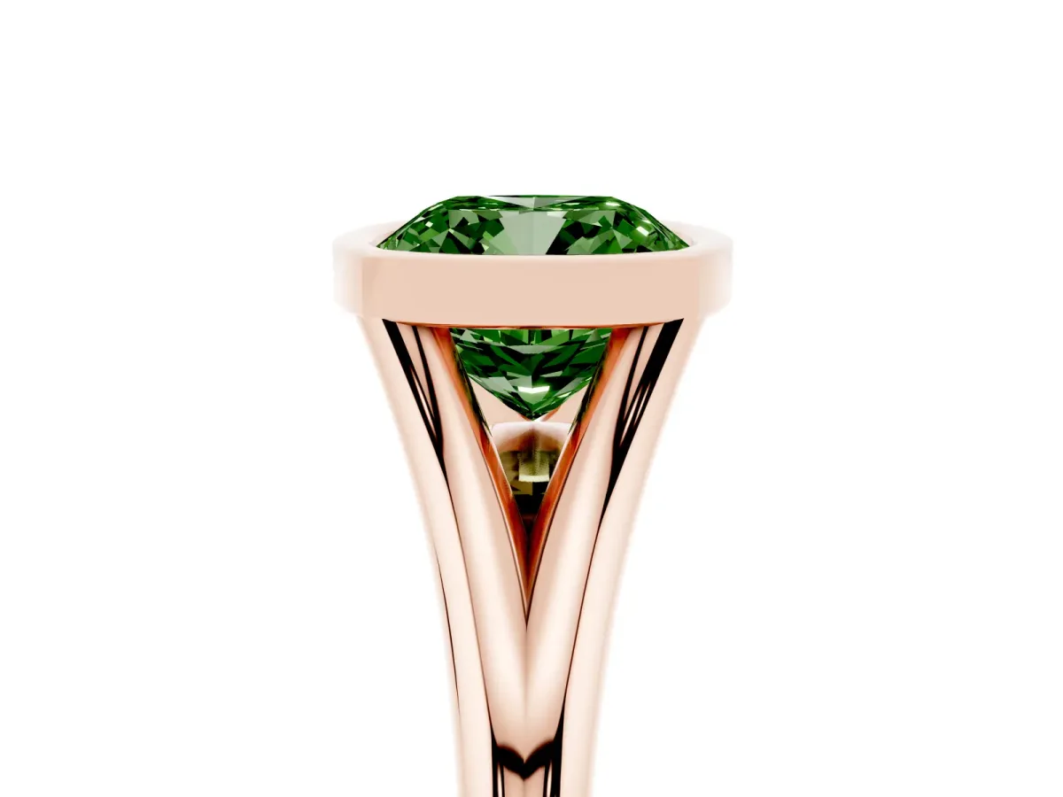 Fancy Green Bezel Set Cushion Cut Cut Solitaire Ring with Tapered Band Rose gold