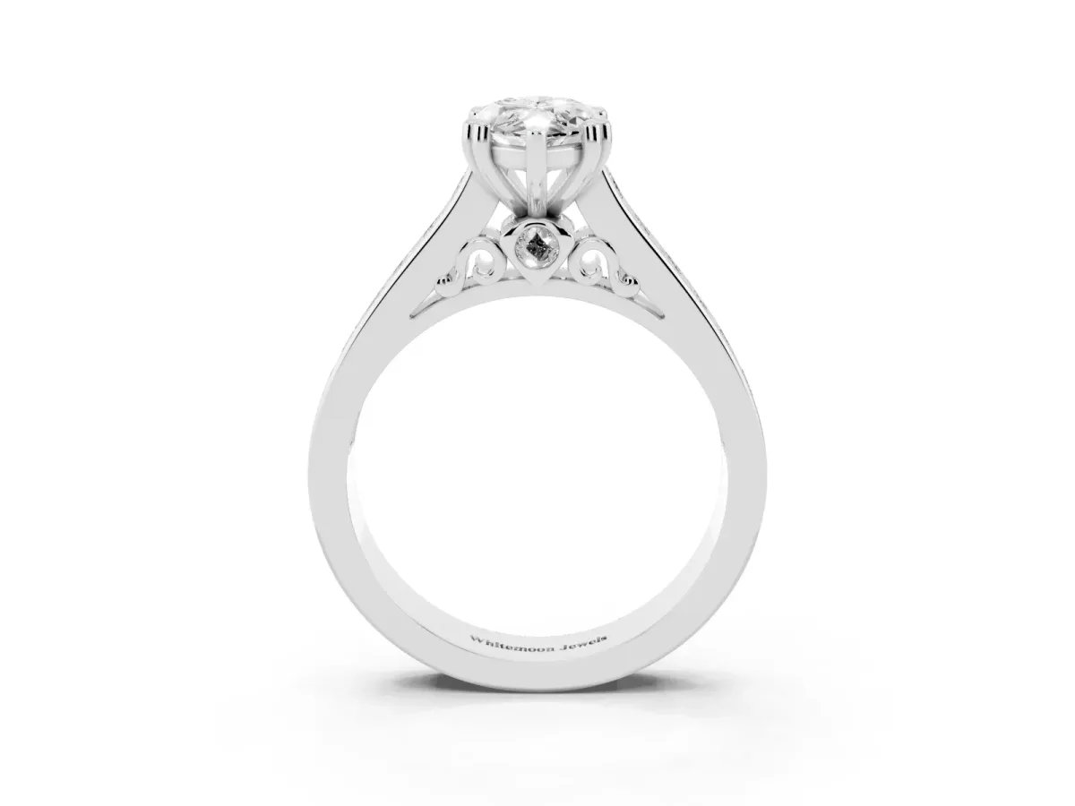Marquise Cut Cut Channel Set Solitaire Engagement Ring with Prong Setting White gold