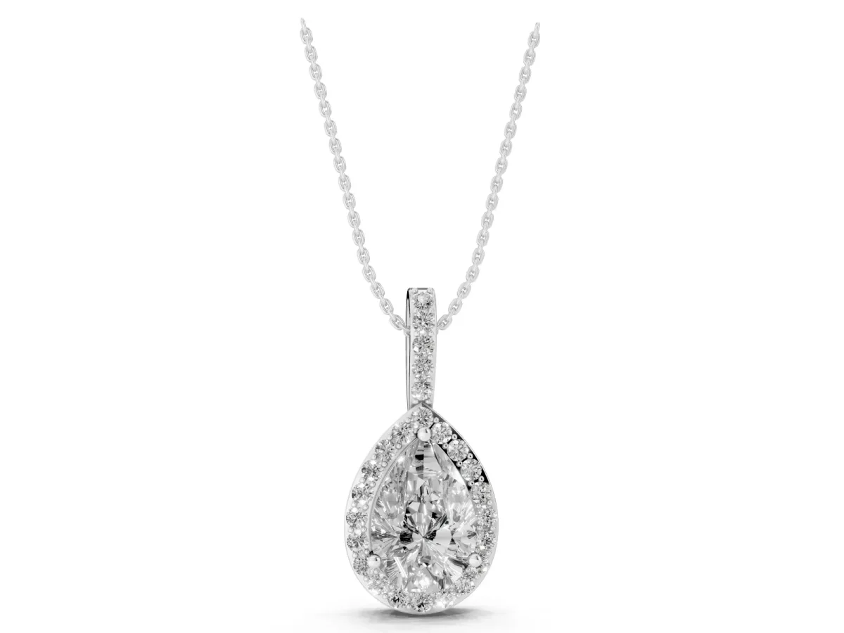 Halo Pear Diamond Pendant with Prong Setting Silver