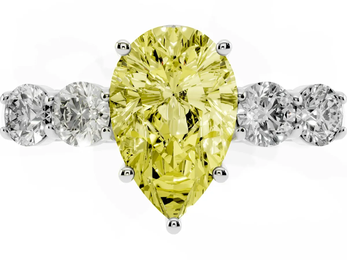 Fancy Yellow Pear Cut Cut Diamond Five-Stone Prong Set White Gold Ring Silver