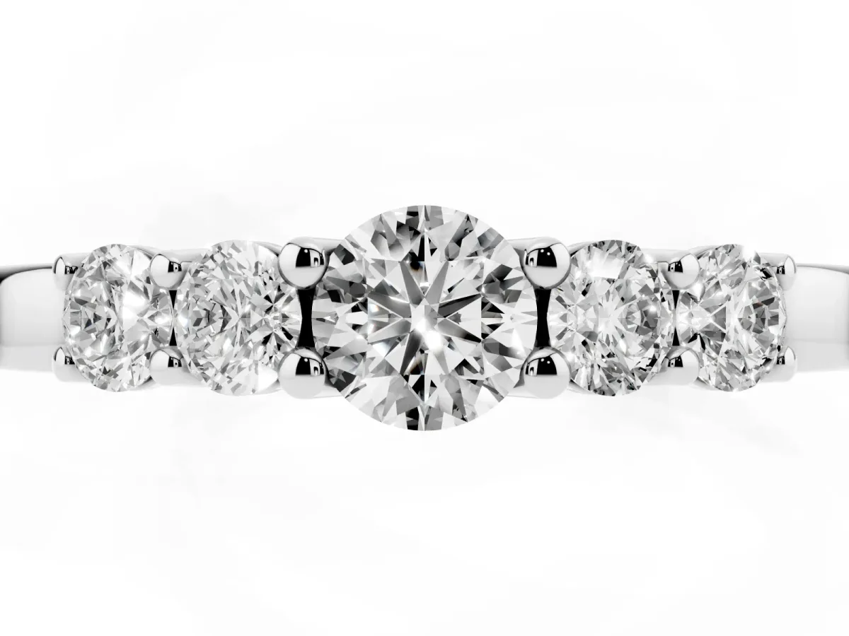 Five-Stone Round Diamond Prong Set Half Eternity Band Silver