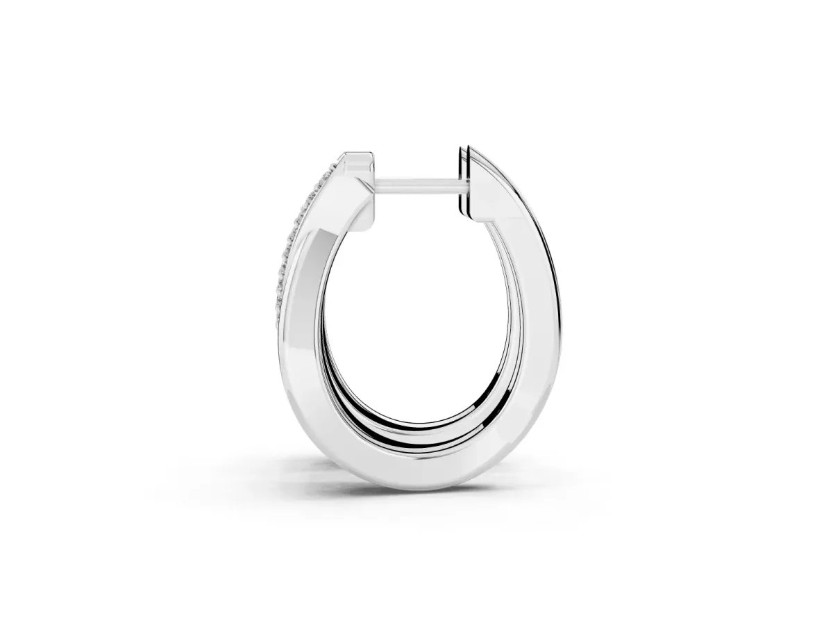 Round Diamond Double Row Huggie Hoop Earrings Silver