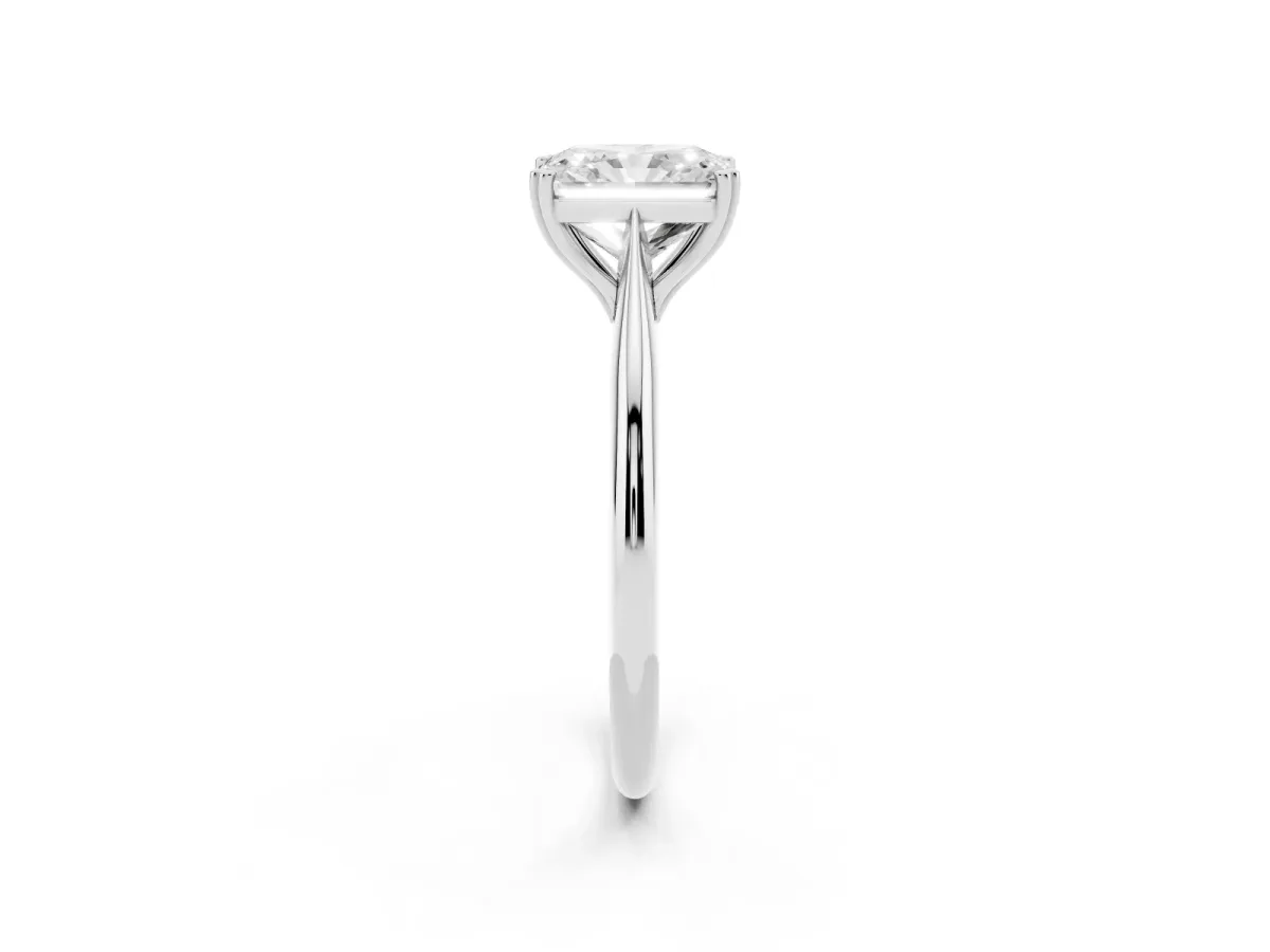 Radiant Cut Solitaire Diamond Ring with Six-Prong Setting and Classic Band Silver