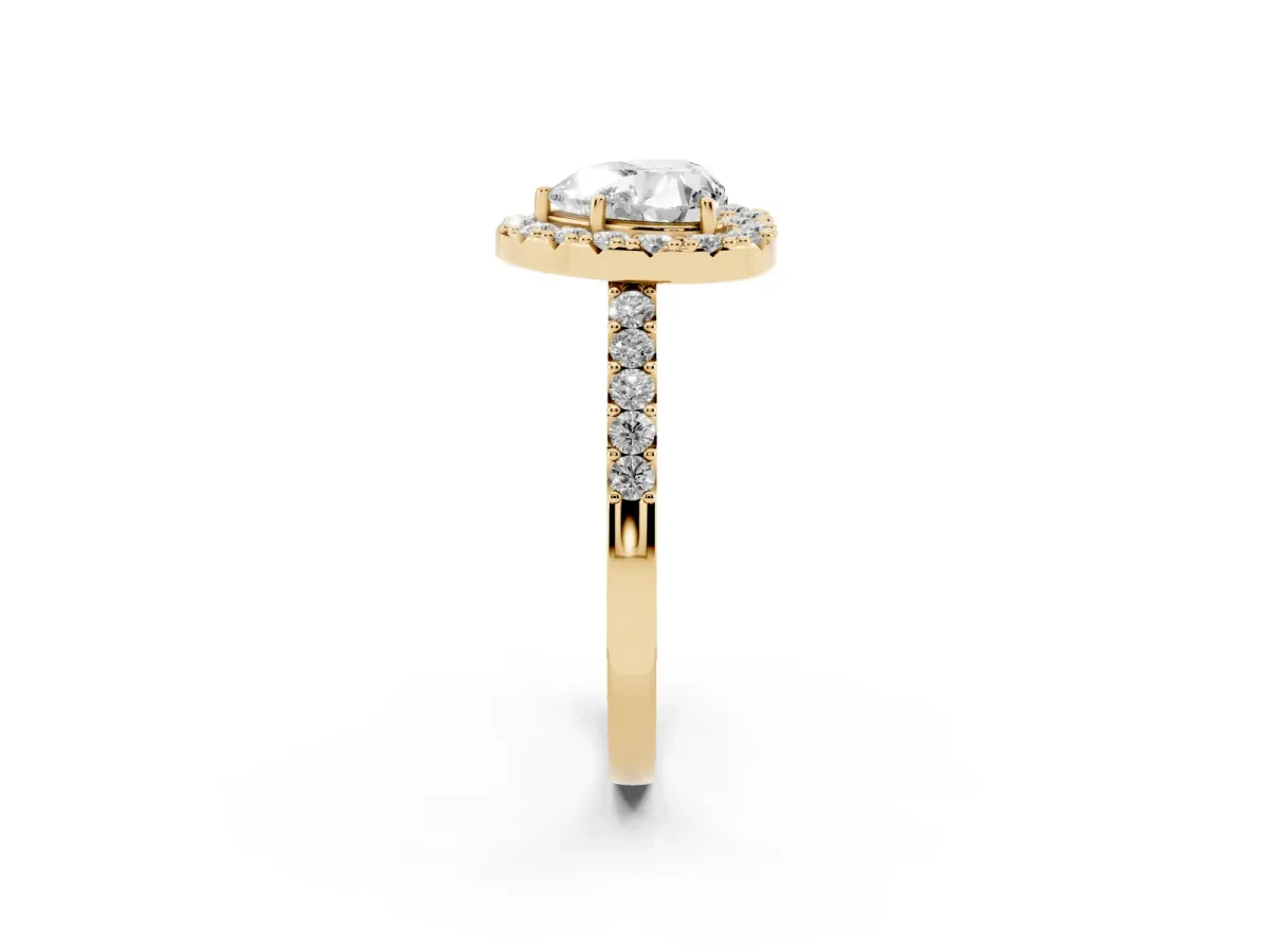 Heart Cut Halo Diamond Pavé Solitaire Ring Yellow gold
