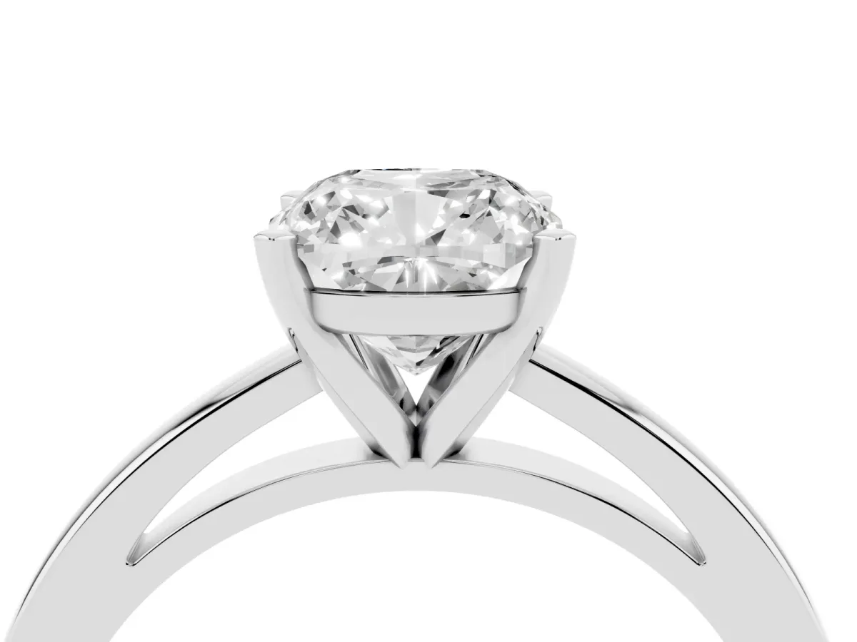 Cushion Cut Solitaire Diamond Engagement Ring with Four-Prong Setting on a Classic Band Silver