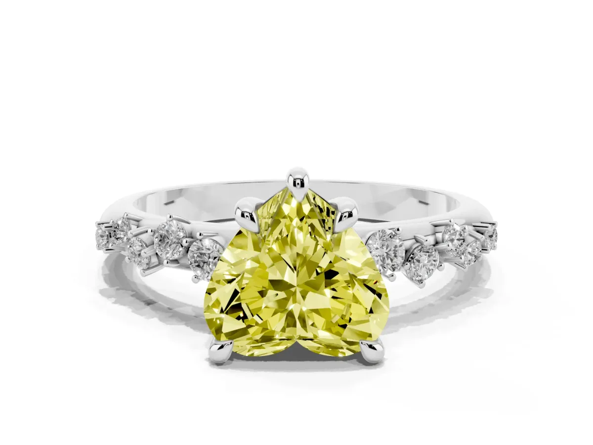 Fancy Yellow Heart Cut Cut Diamond Vine Band with Four-Prong Setting Platinum