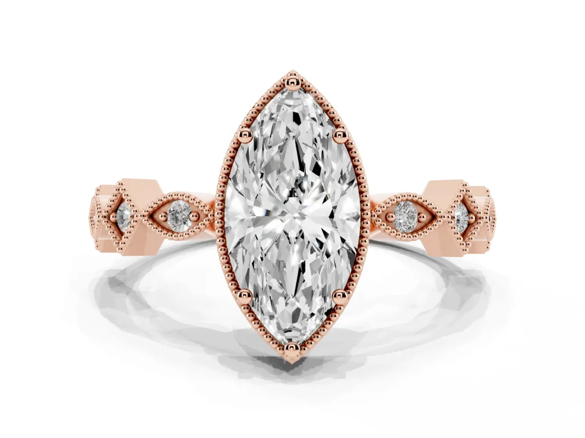 Marquise Cut Milgrain Marquise Diamond Twist Band Ring Rose gold