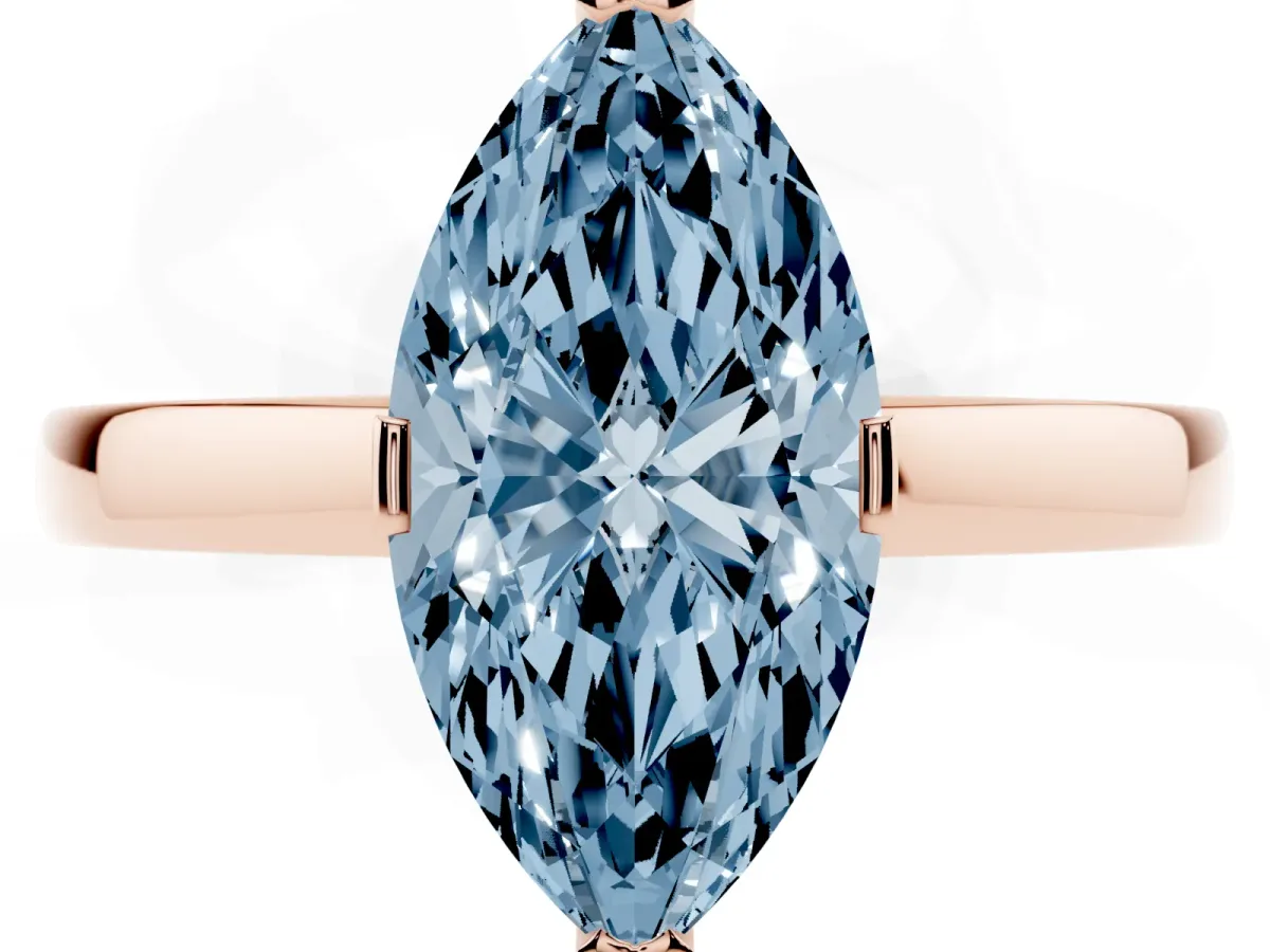 Fancy Blue Marquise Cut Cut Solitaire Ring with Four-Prong Setting and Classic Band Rose gold