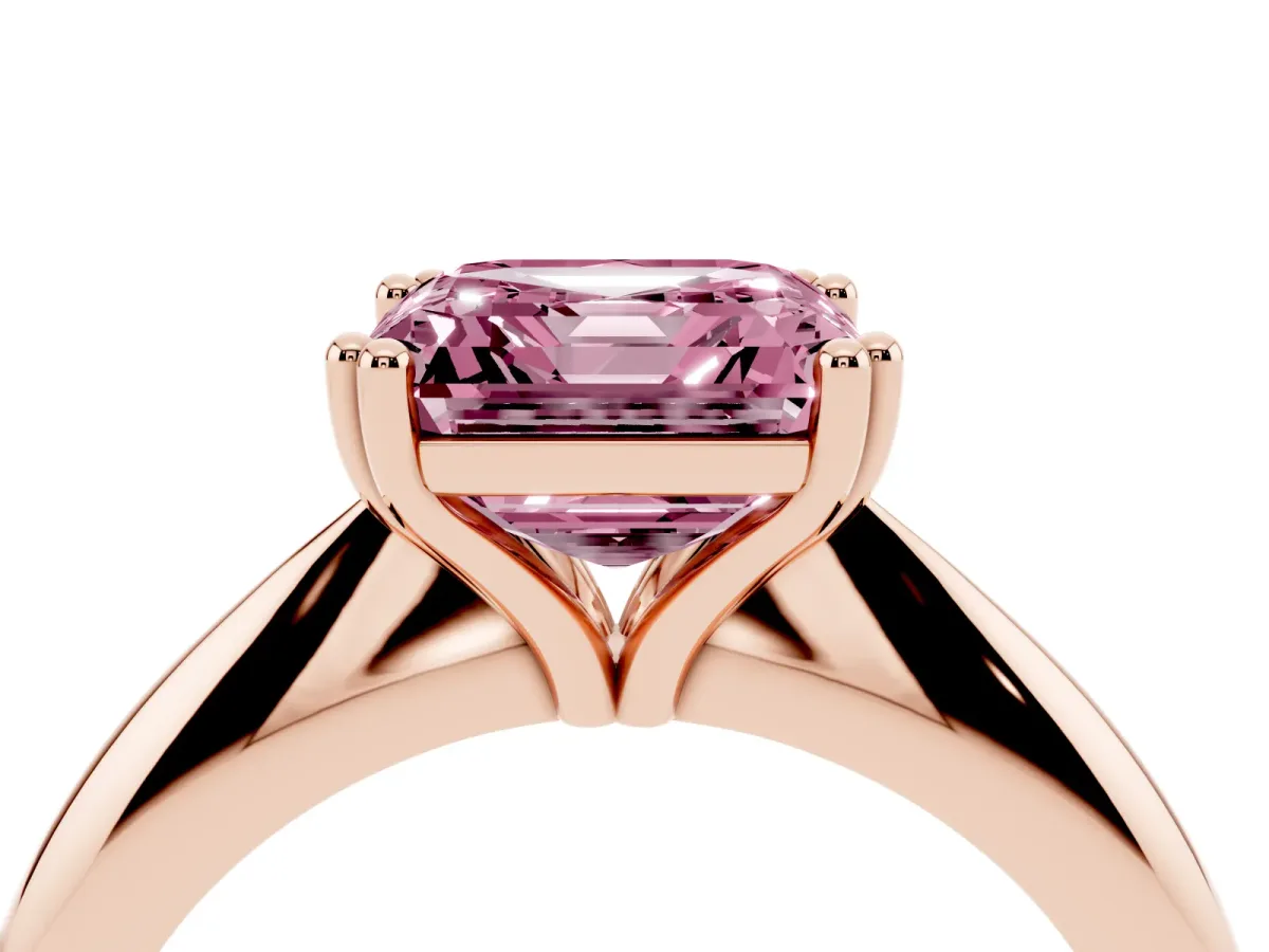 Fancy Pink Asscher Cut Cut Solitaire Engagement Ring with Tapered Band and Four-Prong Setting Rose gold