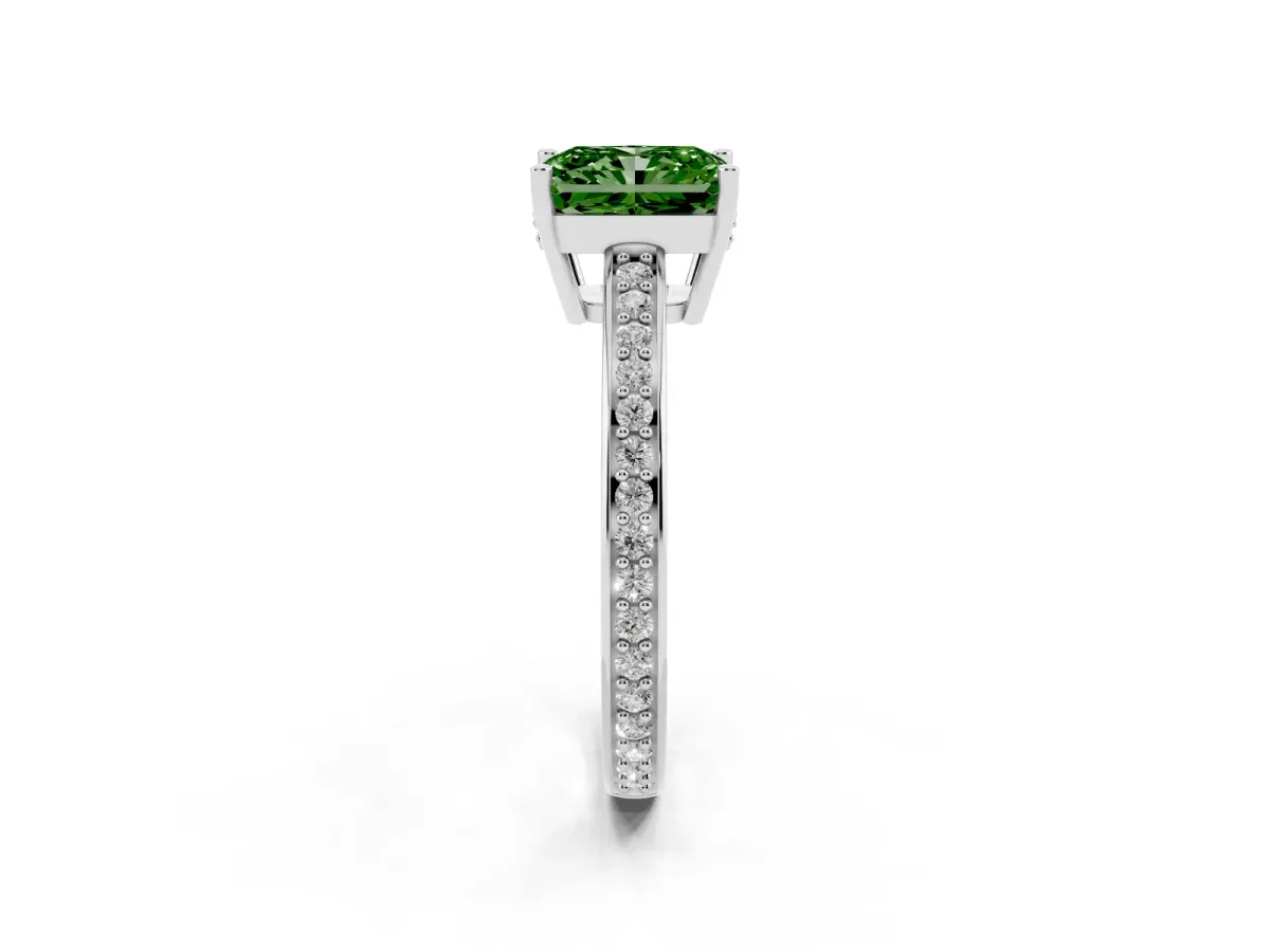 Fancy Green Radiant Cut Solitaire Pavé Band Prong Setting Ring Platinum