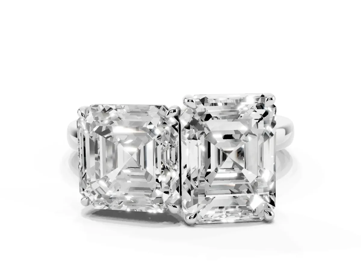 Asscher Cut and Emerald Cut Toi Moi Ring with Prong Setting White gold