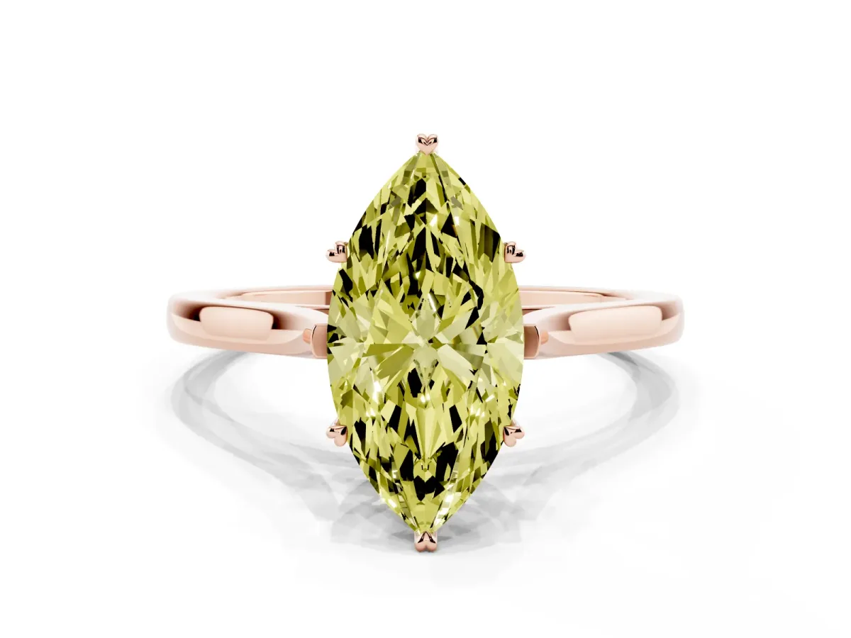 Fancy Yellow Marquise Cut Solitaire Heart Prong Engagement Ring with Tapered Band Rose gold
