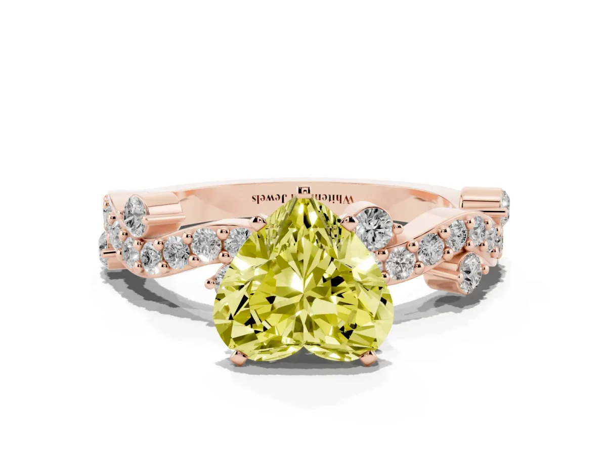 Fancy Yellow Heart Cut Cut Solitaire Diamond Twisted Band with Pave Setting Rose gold