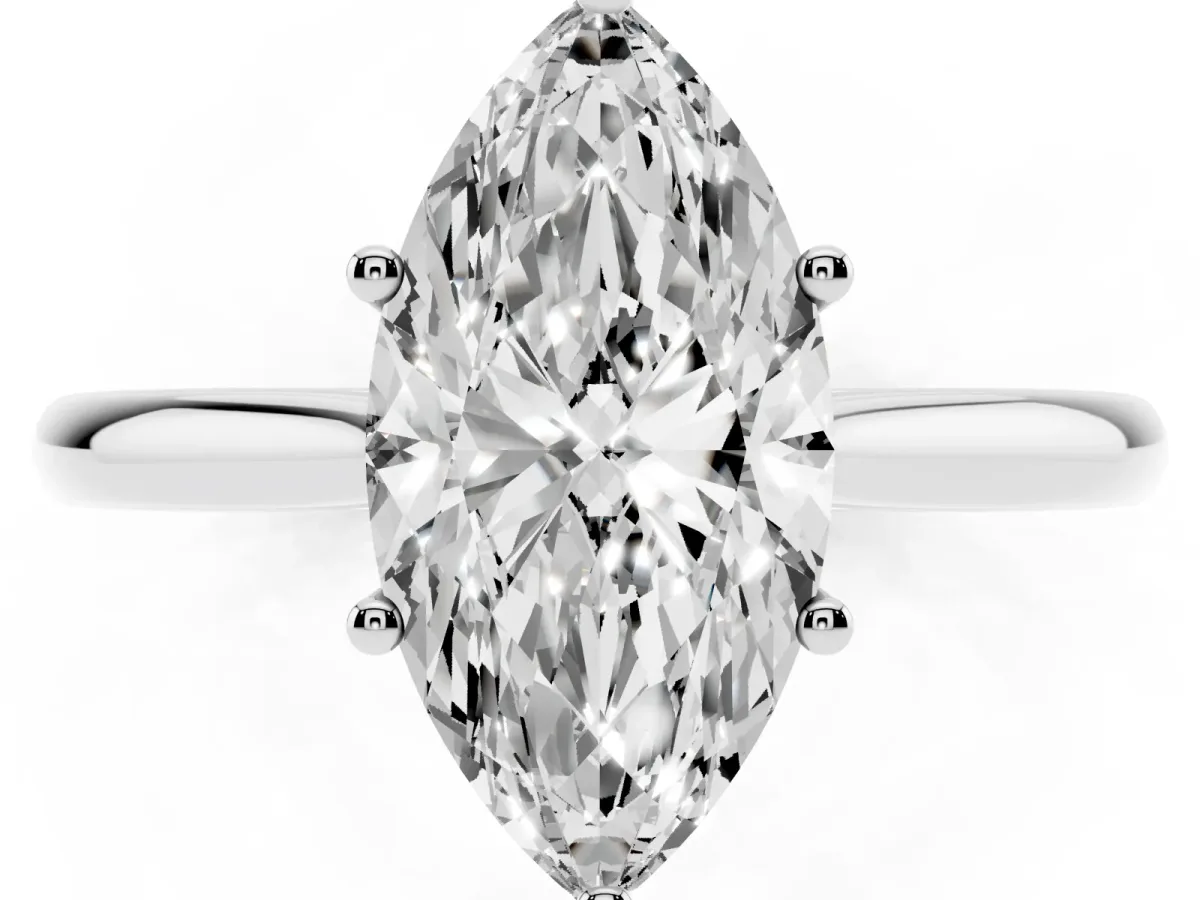 Marquise Cut Cut Solitaire Ring with Cathedral Band and Four-Prong Setting Silver