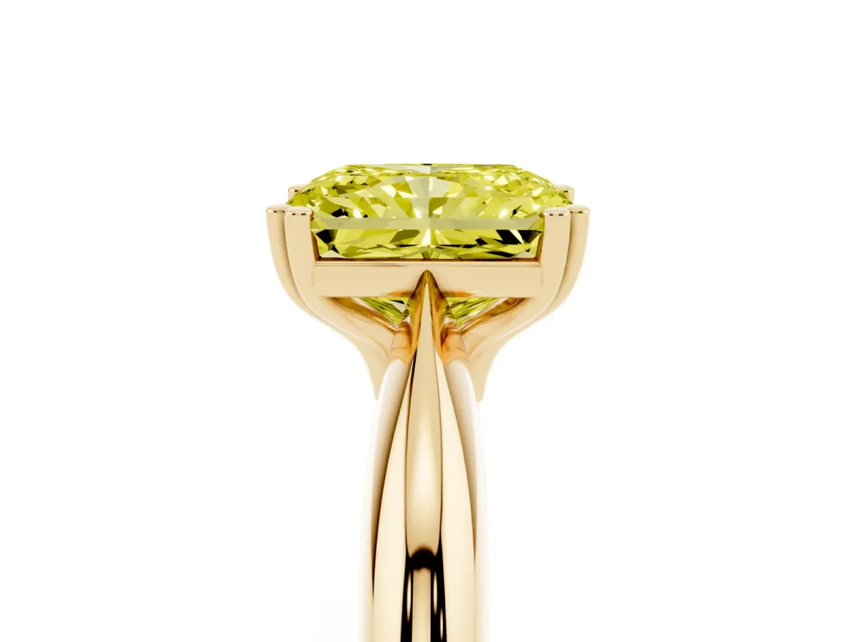 Fancy Yellow Radiant Cut Cut Solitaire Engagement Ring with Tapered Band and Four-Prong Setting Yellow gold
