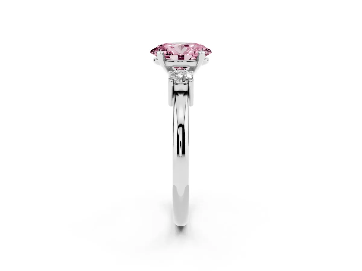Fancy Pink Three-Stone Oval Cut Cut Diamond Solitaire with Prong Setting and Classic Band Silver
