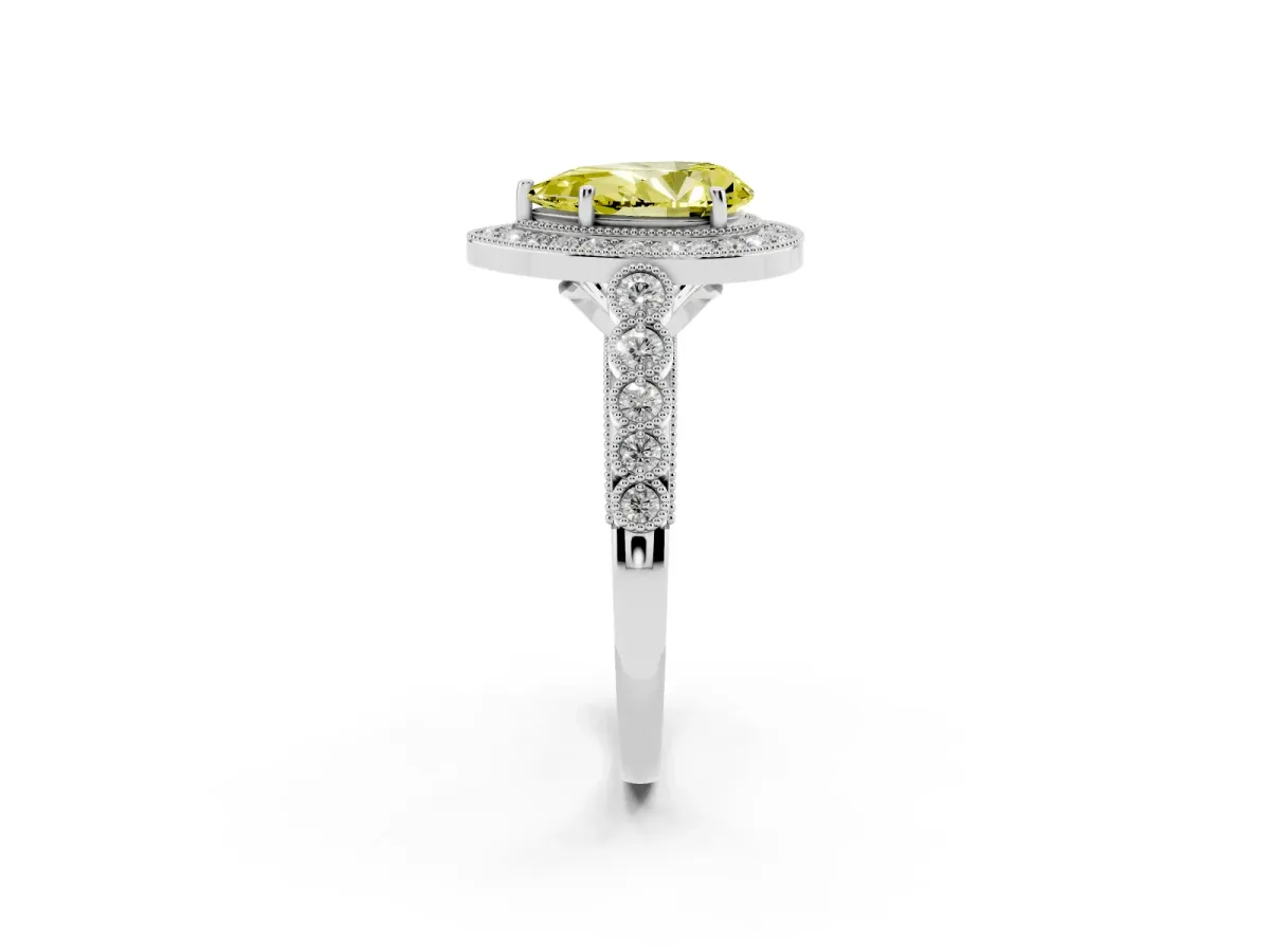 Fancy Yellow Pear Cut Halo Twist Band Solitaire Ring with Six-Prong Setting Silver