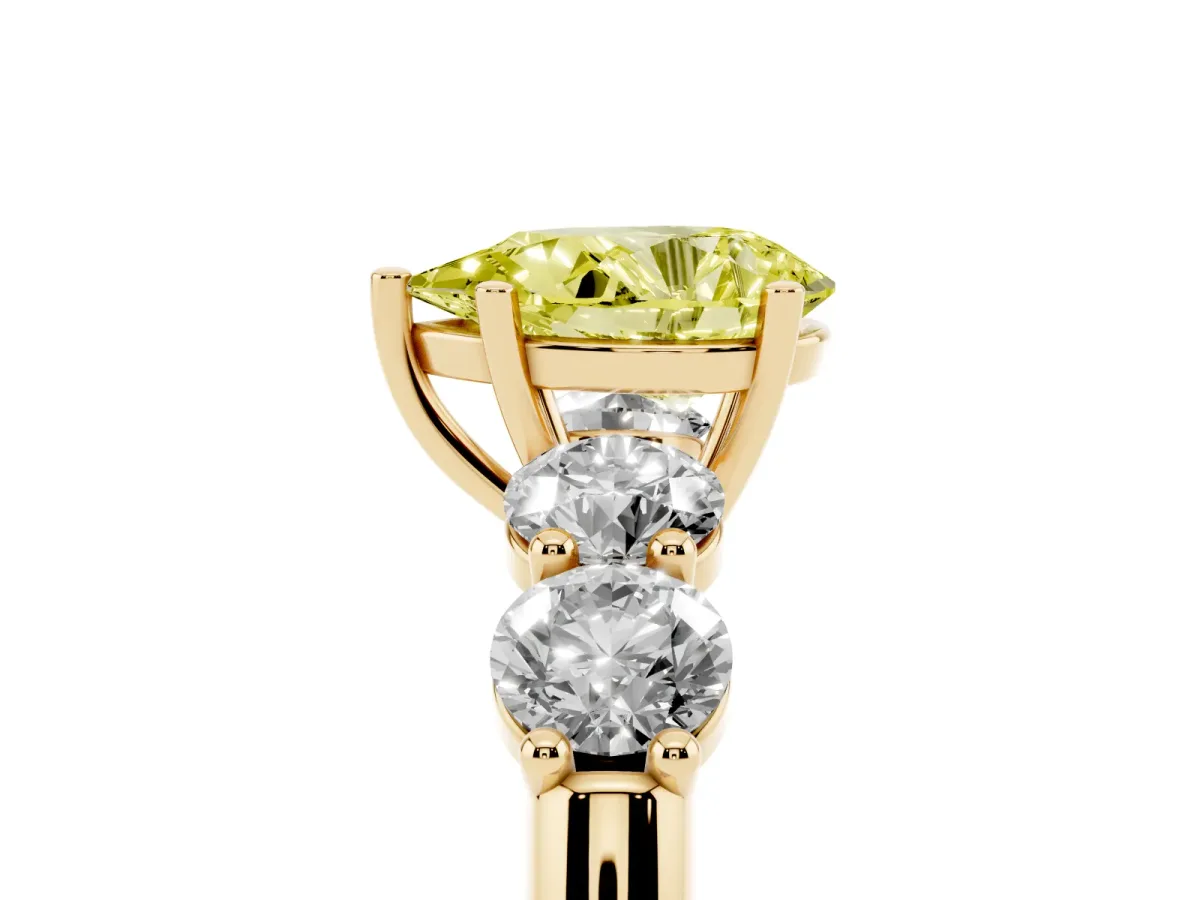 Fancy Yellow Pear Cut Cut Five-Stone Prong Set Diamond Ring with Classic Band Yellow gold