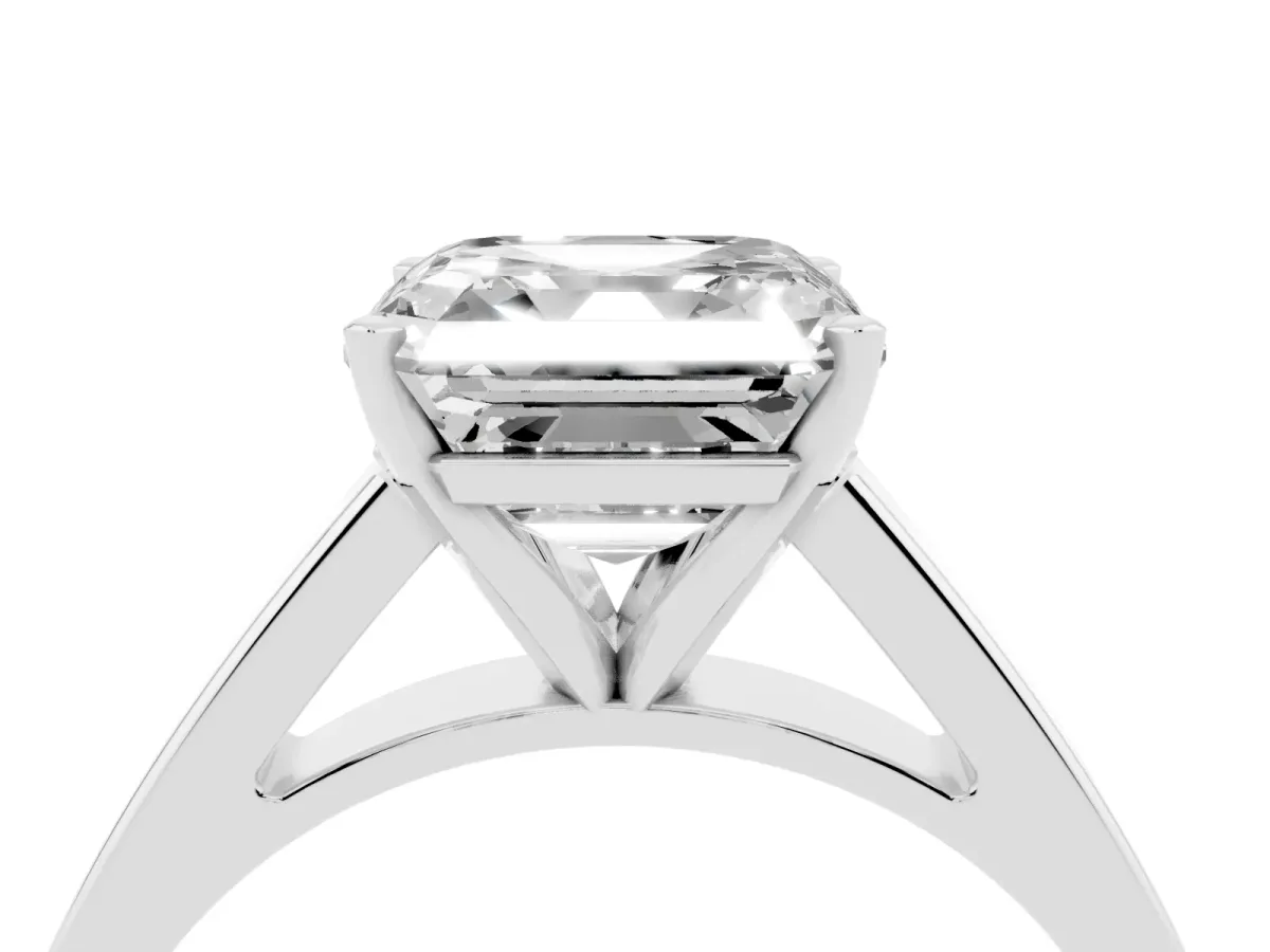 Asscher Cut Solitaire Engagement Ring with Four-Prong Setting and Tapered Band Silver