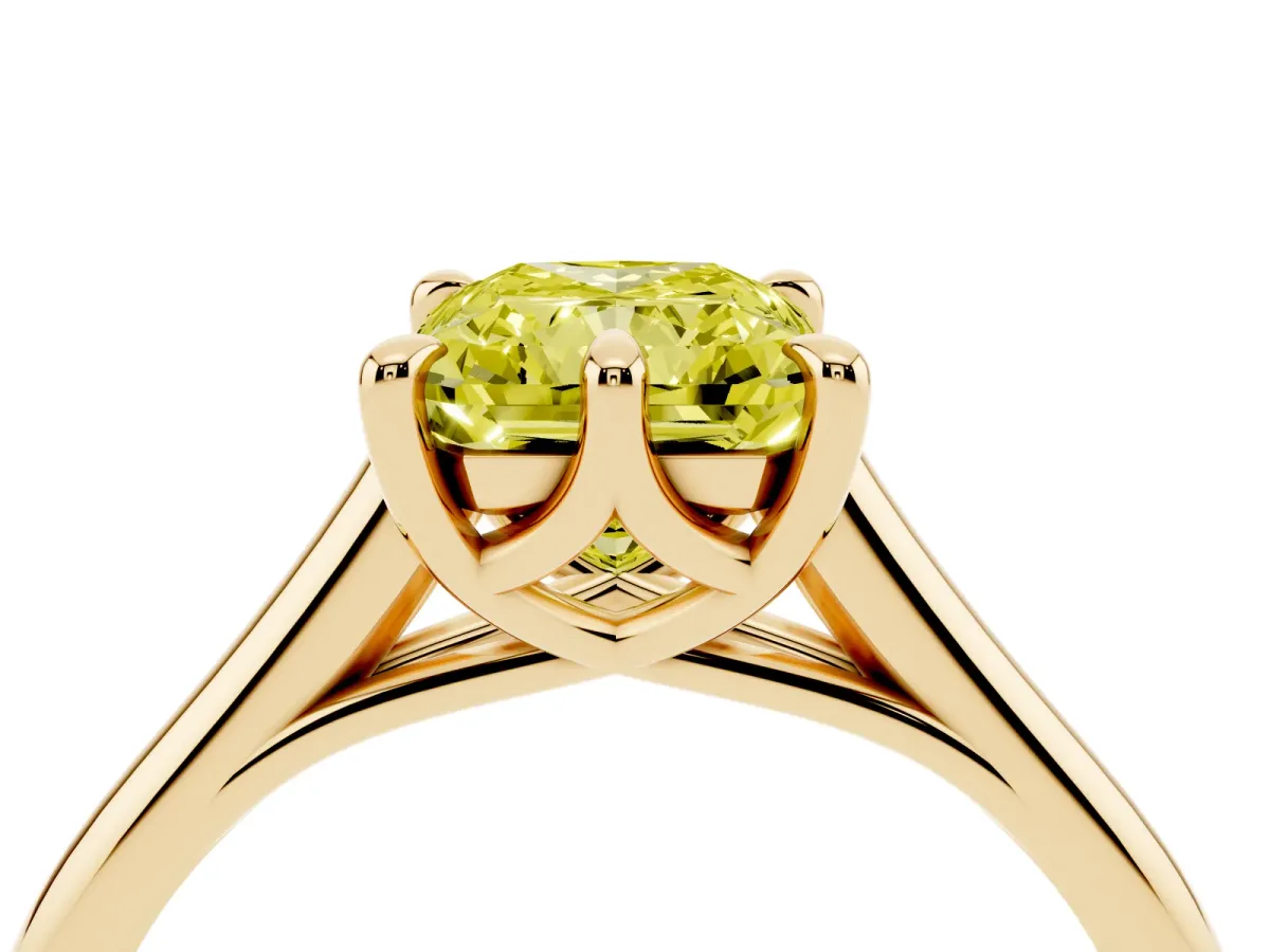 Fancy Yellow Radiant Cut Solitaire Engagement Ring with Six-Prong Setting and Classic Band Yellow gold