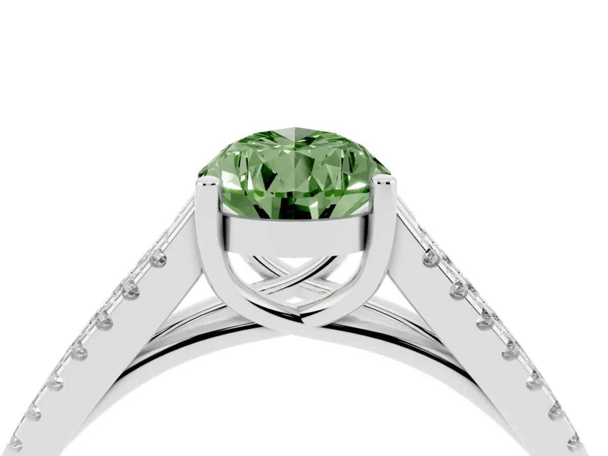 Fancy Green Pear Cut Diamond Solitaire Engagement Ring with Split Shank Pavé Band Platinum