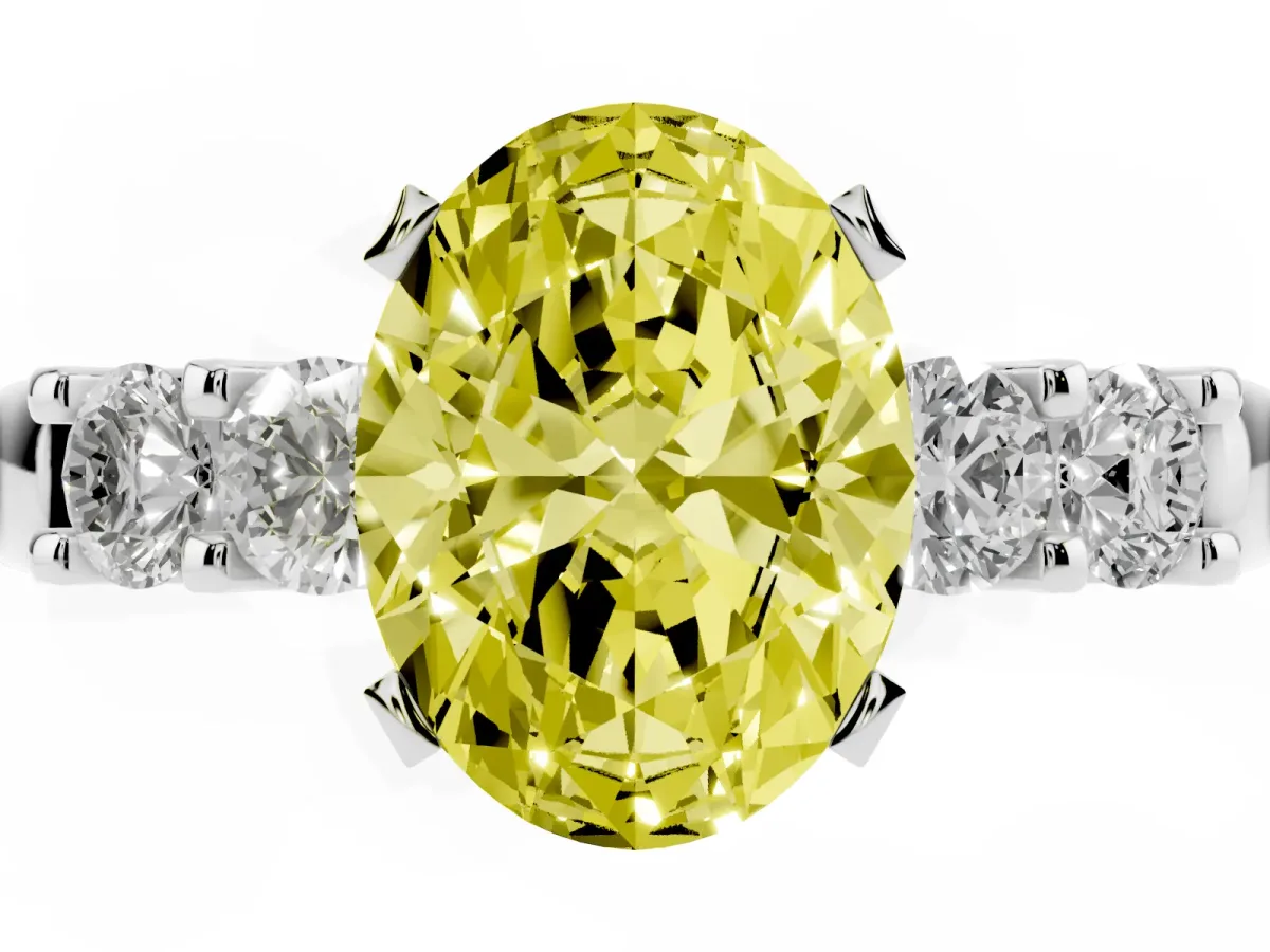 Fancy Yellow Oval Cut Brilliant Cut Diamond Five-Stone Prong Set Engagement Ring with Channel Band Silver
