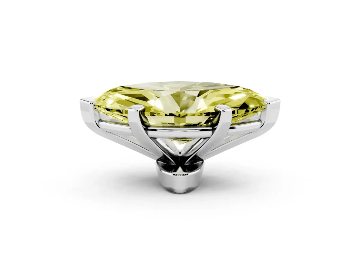 Fancy Yellow Marquise Cut Diamond Solitaire Ring with Prong Setting and Classic Band Silver