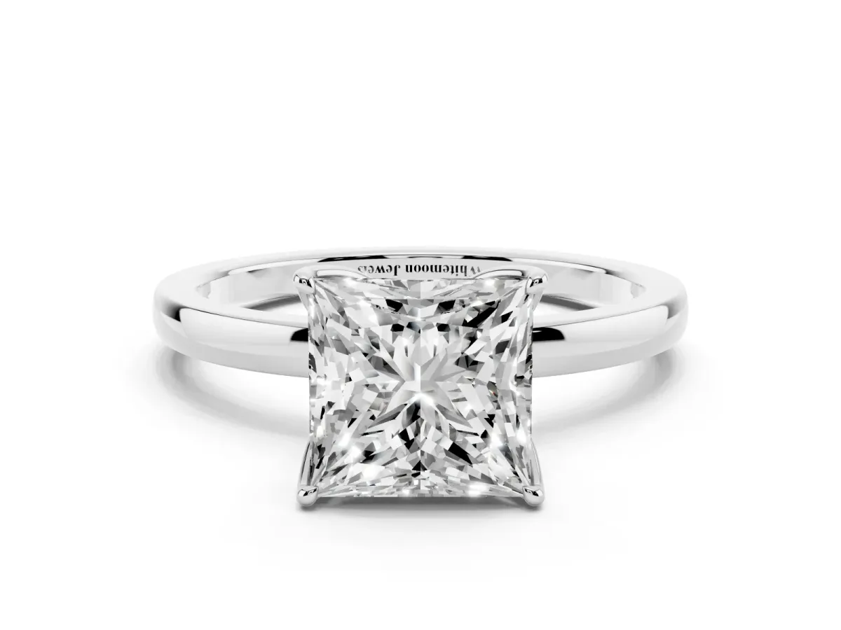 Princess Cut Diamond Solitaire Ring with Thin Band and Prong Setting Silver
