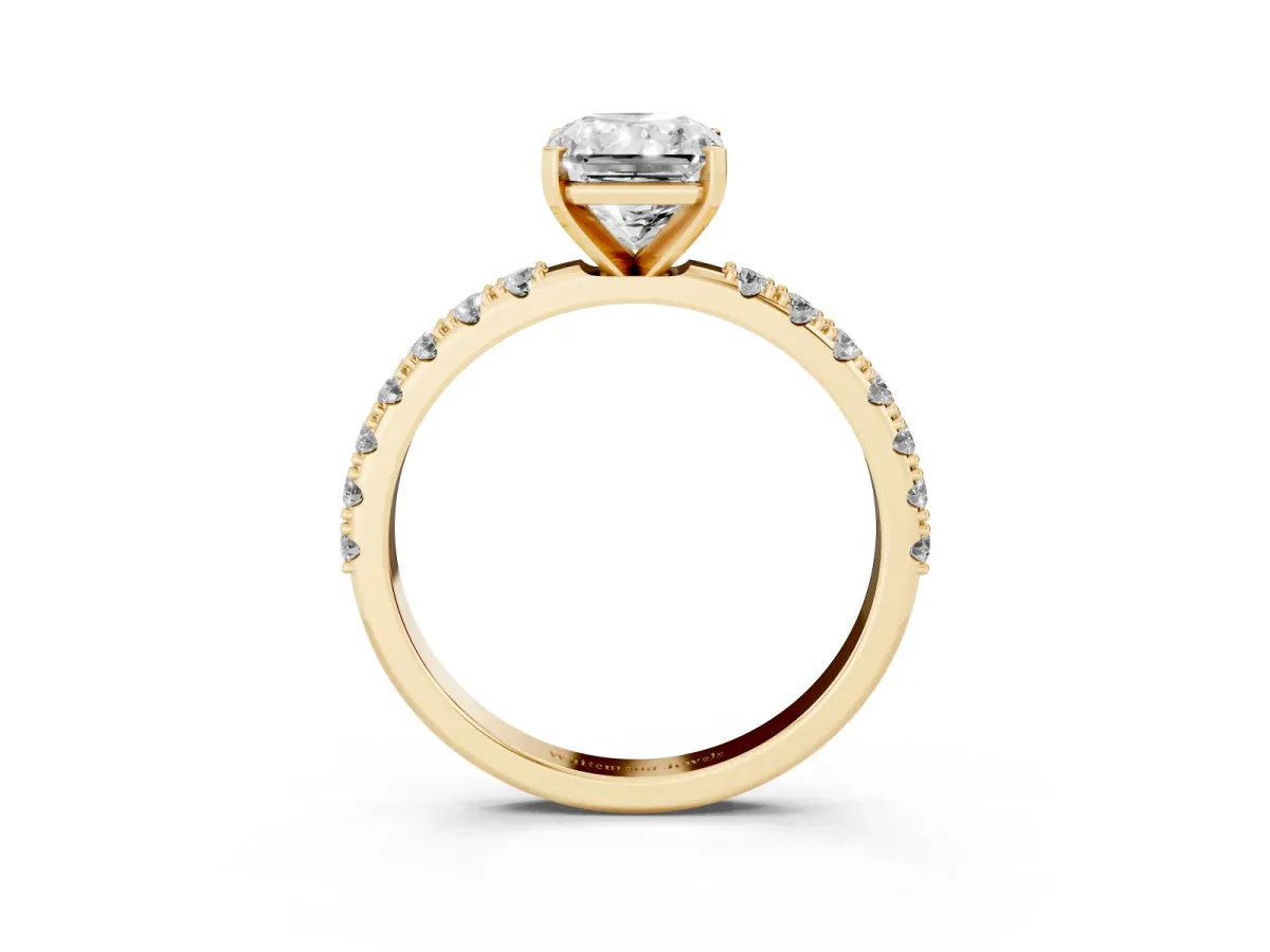 Radiant Cut Diamond Solitaire Pavé Band with Four-Prong Setting Yellow gold