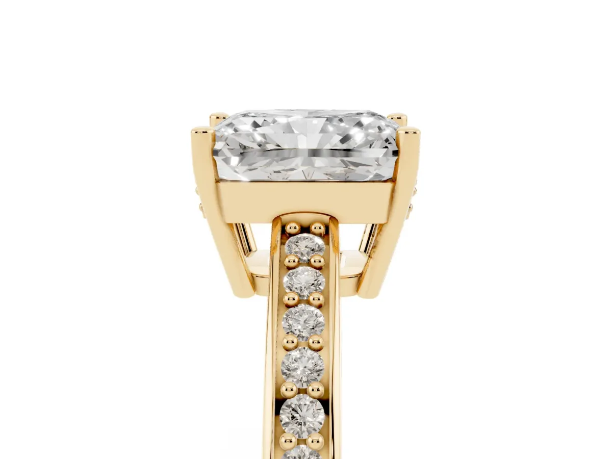 Radiant Cut Solitaire Pavé Band Prong Setting Ring Yellow gold
