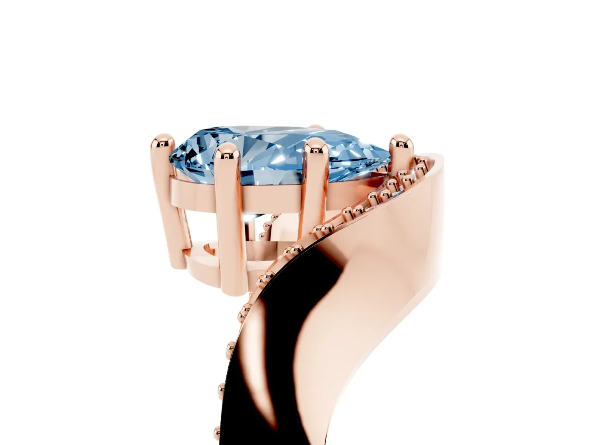 Fancy Blue Pear Cut Solitaire Diamond Engagement Ring with Pave Band and Four-Prong Setting Rose gold