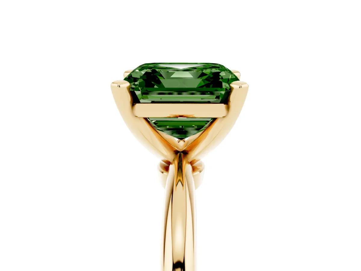 Fancy Green Asscher Cut Diamond Solitaire Ring with Prong Setting and Classic Band Yellow gold