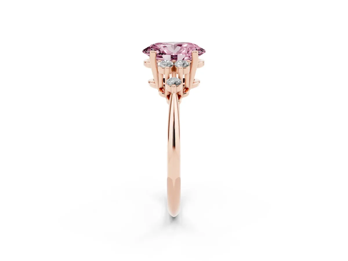 Fancy Pink Oval Cut Cut Diamond Cluster Ring with Solitaire Band and Four-Prong Setting Rose gold