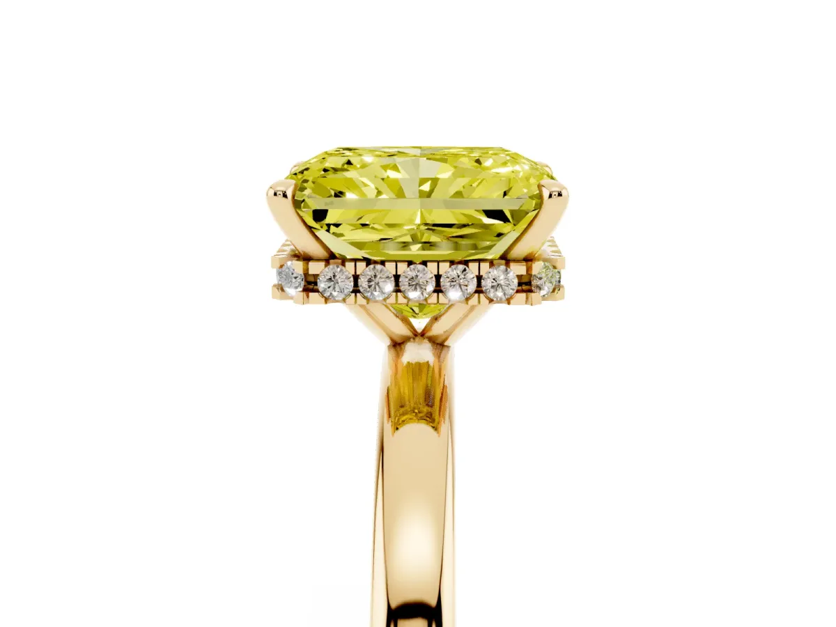 Fancy Yellow Radiant Cut Solitaire Engagement Ring with Cathedral Band and Four-Prong Setting Yellow gold